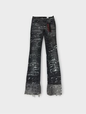Vintage Black Paint Splatter Flare Jeans Frayed Raw Hem Stretch Denim Sz 5